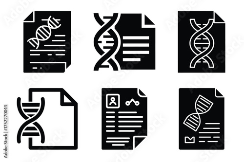 DNA report silhouette vector icon set