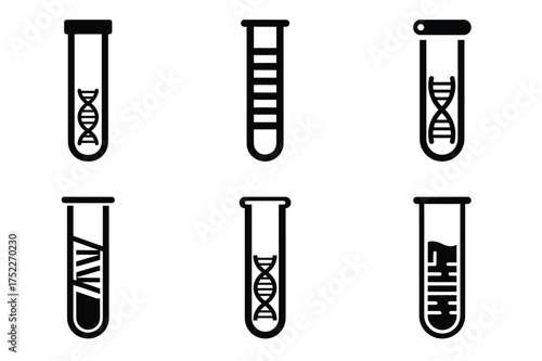 DNA test tube silhouette vector icon set