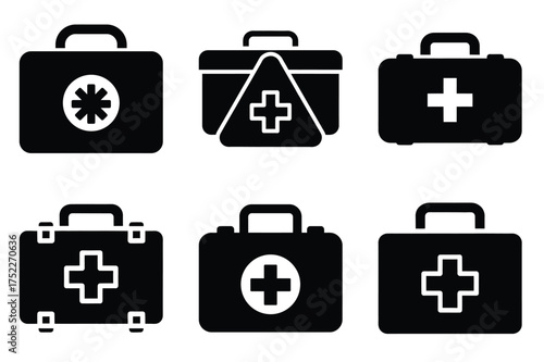 First aid kit silhouette vector icon set