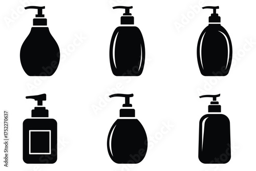 Hand sanitizer silhouette vector icon set