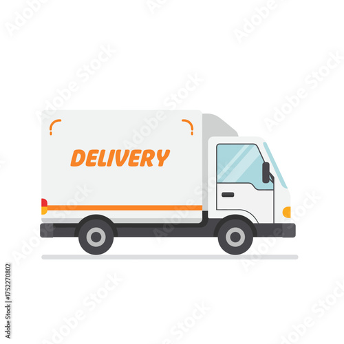 White delivery truck with orange accent stripes and the word delivery isolated on white background