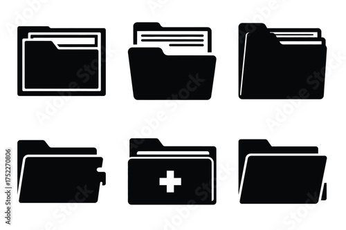 Health record folder silhouette vector icon set