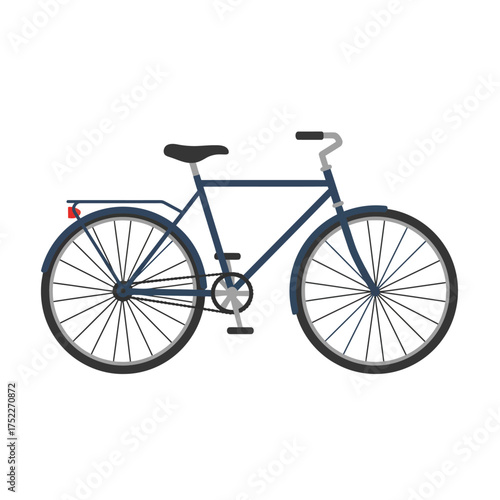 Classic black bicycle with chrome rims and rear rack ready for urban commutes isolated on white background