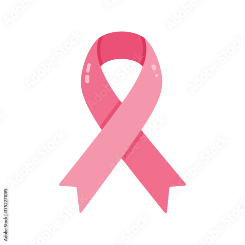 Pink ribbon symbol of breast cancer awareness support and hope for a cure isolated on white background