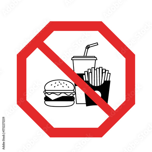 No fast food sign symbolizing unhealthy eating restrictions and dietary choices isolated on white background