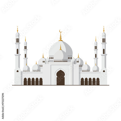 Majestic white mosque with intricate architecture and minarets architectural marvel isolated on white background
