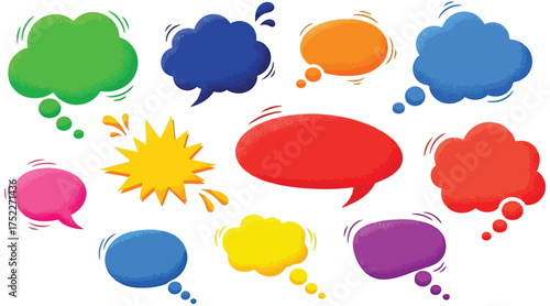 Vector art of colorful speech bubbles, perfect for adding text and expressing thoughts in comics, presentations, or graphic designs