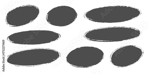 A set of black ink splashes and monochrome speech bubbles provides a versatile vector illustration for grunge web design elements, from icon to sticker and banner