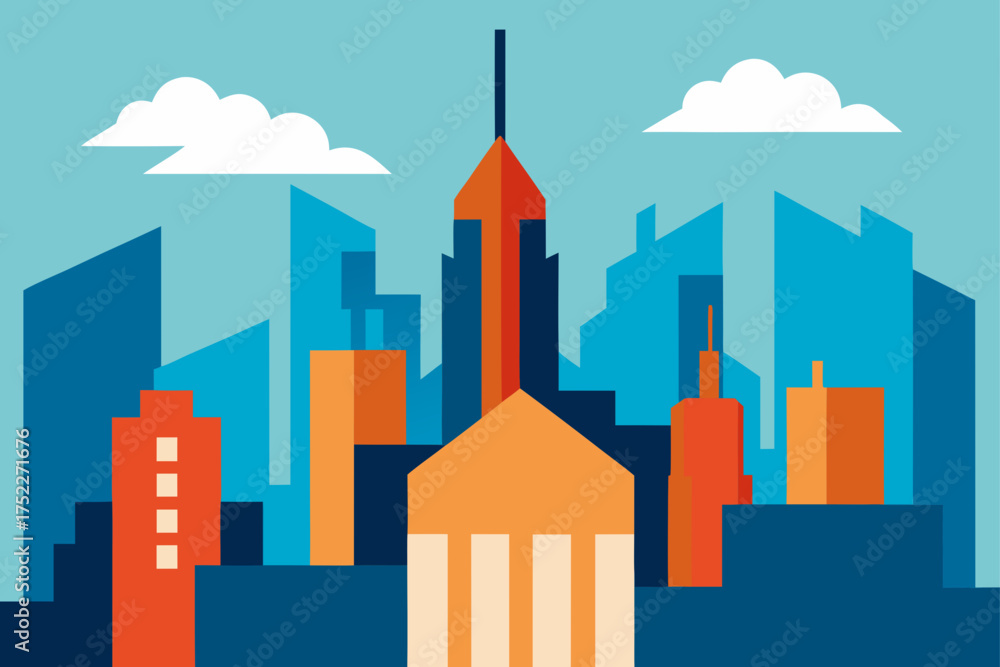 Obraz premium Illustration of a colorful cityscape with clouds