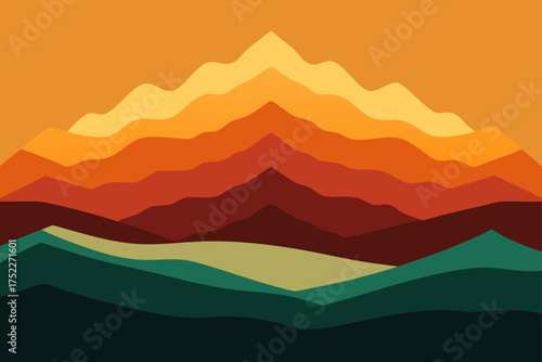 Illustration of layered mountains with orange hues