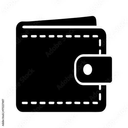 Simple black and white icon representing a closed wallet with a snap closure symbolizing finance money and personal belongings perfect for digital and print design