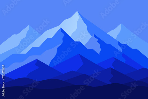 Illustration of layered mountain range in blue hues