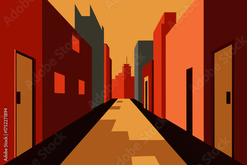 Cityscape view with buildings and a street design