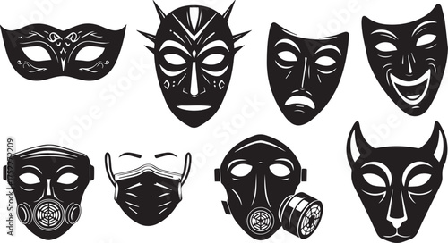 Intriguing collection of diverse masks for creative projects, embodying mystery, protection, and unique artistic expression