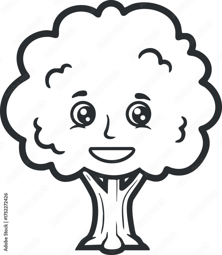 Obraz premium A cheerful cartoon tree character with a smiling face and friendly expression in a playful design.