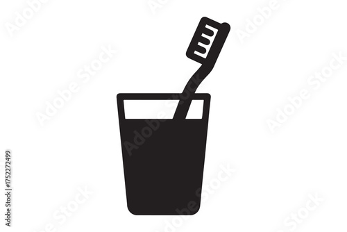 Toothbrush in glass icon for dental hygiene concept