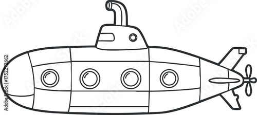 A simple outline illustration of a submarine designed for underwater exploration and adventure.