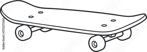 A simple outline illustration of a skateboard with wheels and deck design.