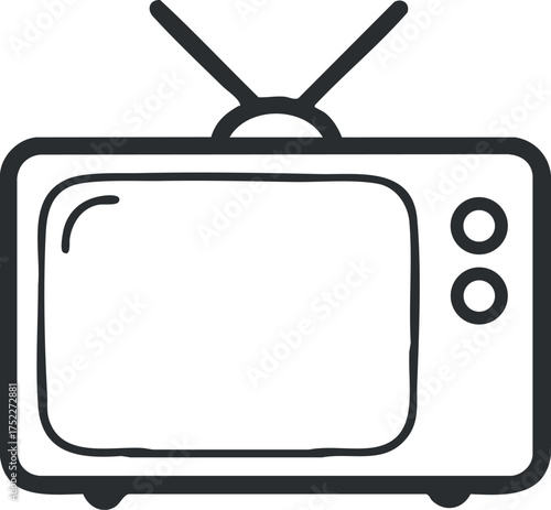 Outline of a vintage television set with antennas and buttons showcasing entertainment technology