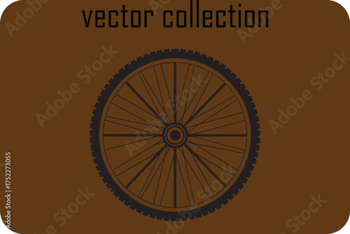 Vintage bicycle wheel vector art with detailed spokes and cogged rim on a warm brown background