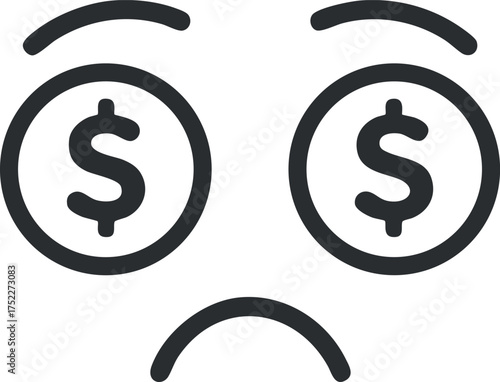 A cartoon illustration of a sad face with dollar signs for eyes expressing financial concern.