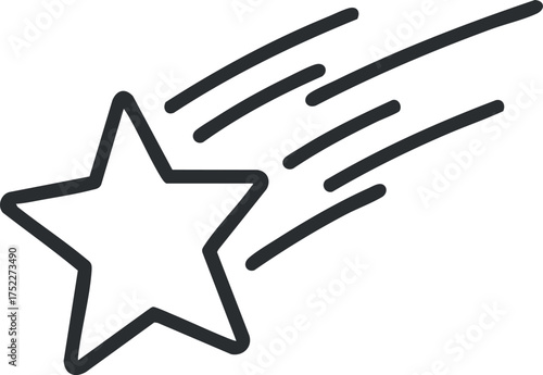 A simple outline illustration of a shooting star with a trailing comet effect.