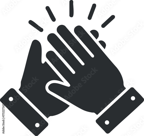 A graphic representation of hands clapping symbolizing applause and celebration.
