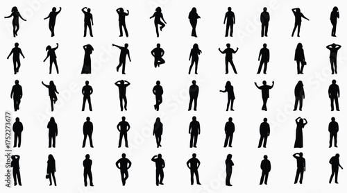 Vector art of collection of silhouette people in various poses perfect for adding realistic human elements to architectural renderings and design projects