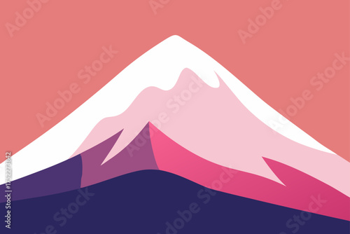 Illustration of a mountain with snow and pink sky