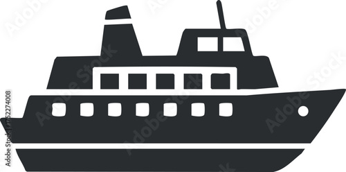 A simple silhouette of a boat icon suitable for nautical themes and transportation.