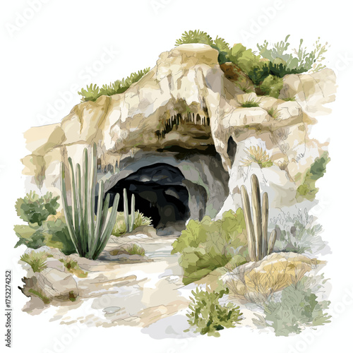 Carlsbad Caverns National Park. Carlsbad Caverns National Park hand drawn watercolor illustration