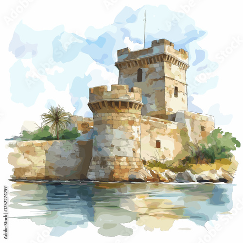 Castillo de San Marcos. Castillo de San Marcos hand drawn watercolor illustration