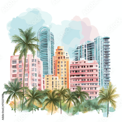 Miami. Miami hand drawn watercolor illustration