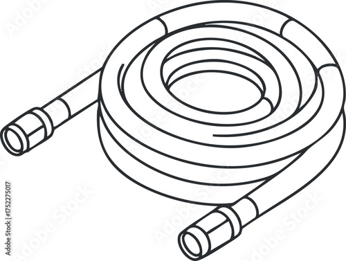 A coiled garden hose with connectors designed for watering plants and outdoor maintenance.