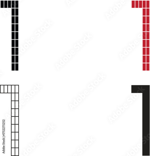 Red Pixel Number 1 Vector — Digital Minimal Block Style