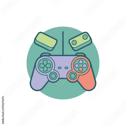 modern pastel controller collection badge, dual gamepads icon, casual multiplayer gaming theme, clean minimal vector style