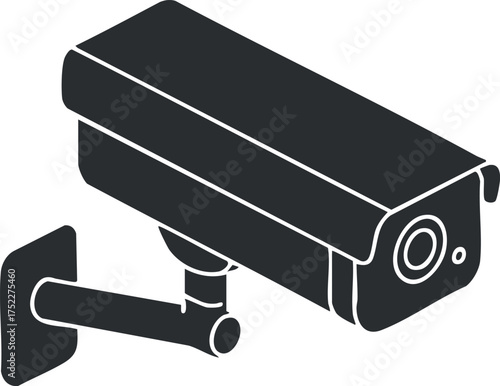A black silhouette of a surveillance camera designed for security monitoring and protection.