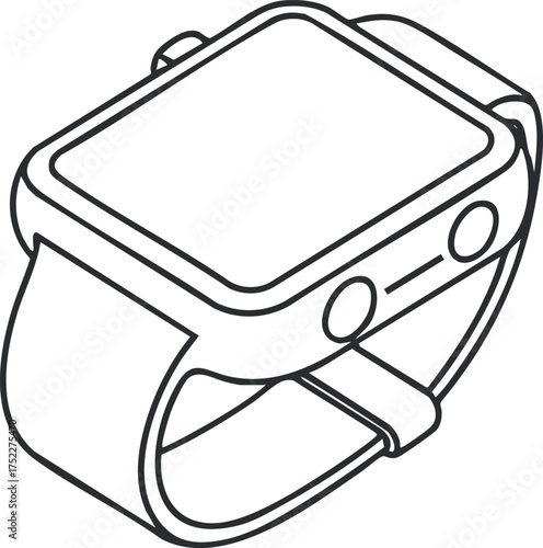 A minimalist outline illustration of a modern smartwatch with a sleek design and features.