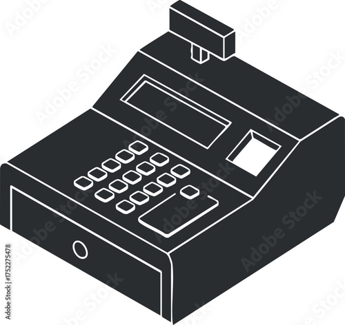 A detailed illustration of a cash register for retail and business transactions.