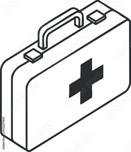 A simple illustration of a first aid kit with a red cross symbol for medical emergencies.