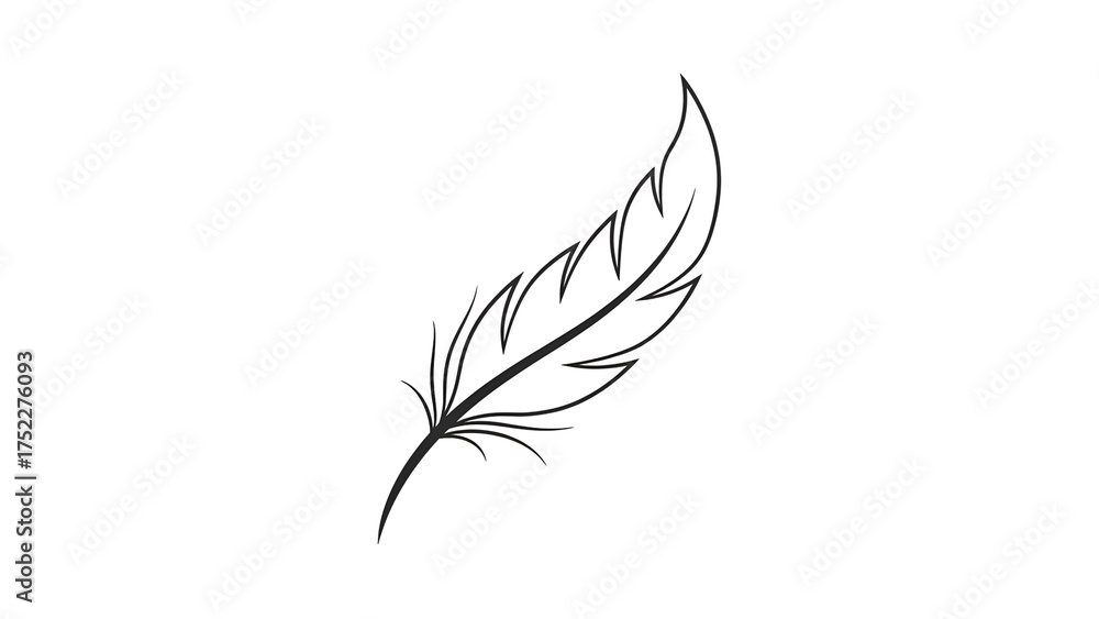 Obraz premium Delicate Feather Outline on Black, Simple Monochrome Artistic Element