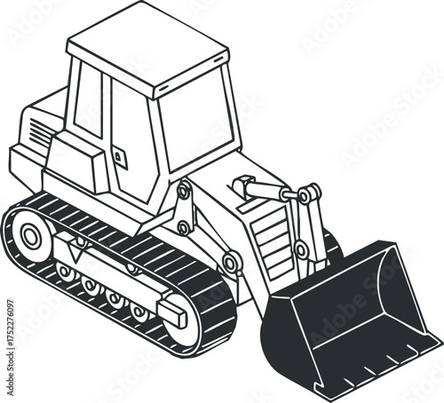 A detailed illustration of a bulldozer showcasing its structure and features for construction purposes.
