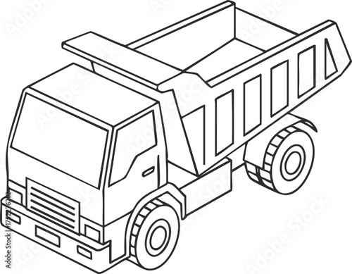 Outline drawing of a dump truck suitable for construction and transportation projects.