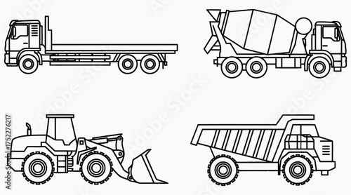 Vector art of construction vehicle set collection of construction vehicle symbols for building projects truck, mixer, bulldozer, and other vehicle elements for site plan