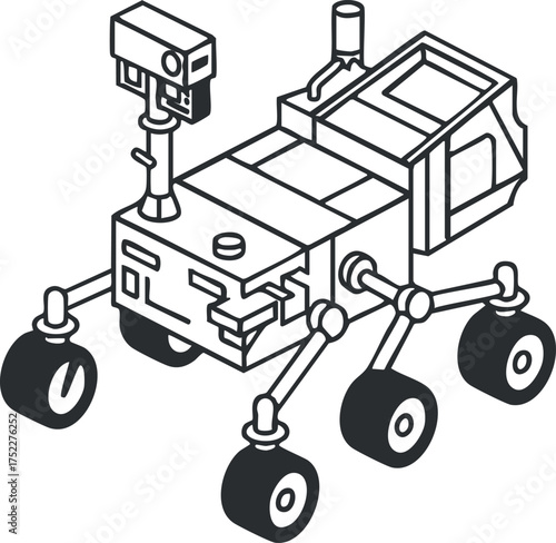 Illustration of a robotic rover designed for space exploration and scientific research.