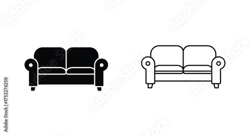 Simple black and white illustration of two different sofa designs