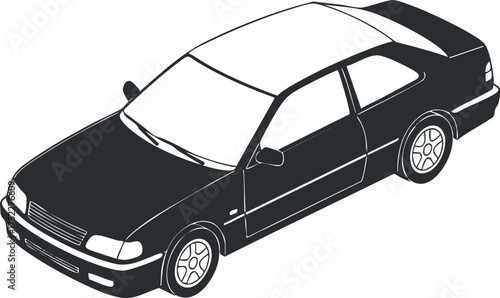 Stylized black sedan car illustration showcasing a modern vehicle design from a side view.