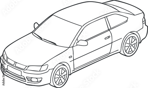 A detailed outline illustration of a modern sedan car showcasing its design and features.