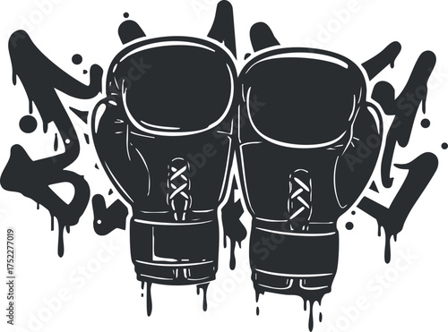 Stylized illustration of boxing gloves with a graffiti background representing strength and competition