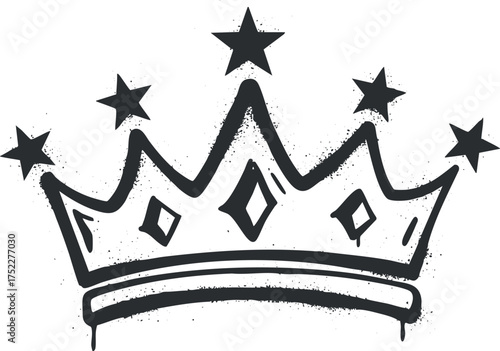 A stylish crown illustration with stars and a vintage ink design for royalty themes.